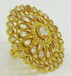 Traditional Desinger Kundan Cz Stone Gold Toneadjustable Ring Women Jewelry IMOJ-KR24A