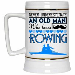 Who Loves Rowing Beer Mug Never Underestimate An Old Man Beer Stein 22OZ Birthday Gift For Beer Lovers Beer Mug-white