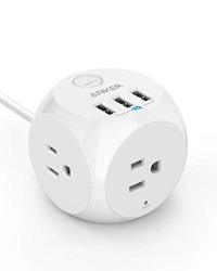 POWER Strip Anker Port Cube 3 Outlets And 3 USB Ports With Switch Control Overload Protection 5 Ft Cable For Iphone Xs max xr And More