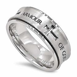 Spinner Silver Ring Armour Of God Stainless Steel Christian Bible Verse Scripture Jewelry 12