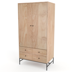 Leah Wardrobe With 4 Drawers - Pine In Chestnut Finish
