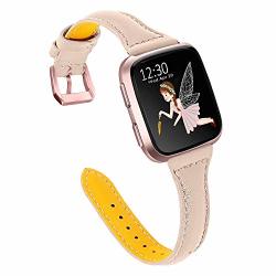 Joyozy Genuine Leather Bands Compatible With Fitbit Versa&fitbit Versa 2 &fitbit Versa Se&new Fitbit Versa Lite Smartwatch Replacement For Accessories Fitness Strap Women Men 5.5"