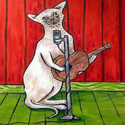 Siamese Cat Playing Guitar Decor Dog Art Tile Coaster Gift