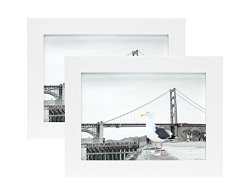 Frametory Set Of Two 5X7 White Picture Frame - Made To Display Pictures 5X7 Photo With Ivory Color Mat - Wide Molding - Preinstalled