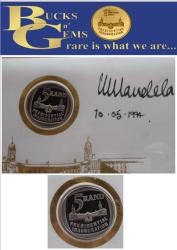 Mandela Signed & Dated - 1994 Inauguration R5 Coin Fdc Mandela Signed Certified In Uk & Framed