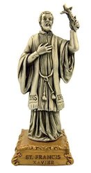 The Michelangelo Liturgical Sculpture Collection Pewter Saint St Francis Xavier Figurine Statue On Gold Tone Base 4 1 2 Inch