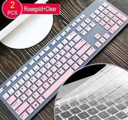 2 Pcs Keyboard Cover Skin For Dell KM636 Wireless Keyboard&dell KB216 Wired Keyboard Dell Optiplex 5250 3050 3240 5460 7450 7050 Dell Inspiron Aio 3475 3670 3477ALL-IN One Desktop Gradualpink+clear