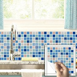 Bepont MINI Mosaic Backsplash Tile Self-adhesive Tickers 10 X 10 Inch Each 2 PC Set Fire Retardant 3D Wall Sticker For Kitchen And Bathroom Home Decor Blue