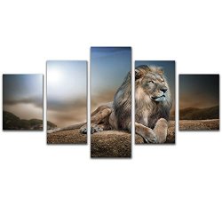 GreatHomeArt 5 Panel Wall Art Animal King Lion Painting Canvas Print Home Decor Framed Small Size 100CMX55CM Ready To Hang