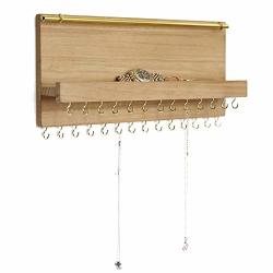 Sany Dayo Home 27 Hooks Wall Mounted Necklace Holder 14 X 6 Inch Hanging Rustic Wooden Jewelry Organizer With Removable Bracelet Rod And Shelf