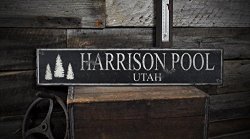 The Lizton Sign Shop Harrison Pool Utah Lake House Rustic Hand-made Vintage Wooden Sign - 7.25 X 36 Inches