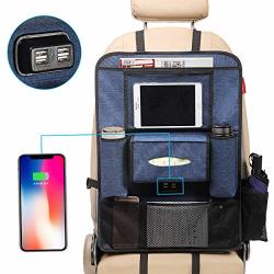 WW01 JIAKANUO Auto Car Seat Back Pocket Organiser,Car Pocket Organizer with Tablet Ipad Holder 4 USB Ports for Cellphones Books,Wallet,Cup,Glasses,Food,CDs Oxford Fabric 