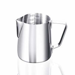 Etime Milk Frothing Pitcher Espresso Steaming Pitcher 20 Oz Stainless Steel Coffee Frothing Cup 600ML Coffee milk cappuccino Latte Art Barista Steaming Pitcher With Measurement Scales