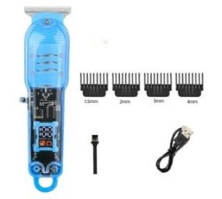 Rechargeable Transparent Hair Clipper With Display And 4 Sizing Combs