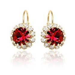 Barzel 18K Gold Tone & Crystal Flower Earrings Made With Swarovski Elements Ruby
