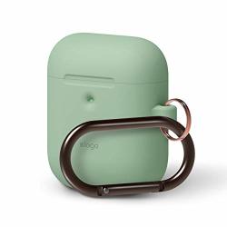 Elago Silicone Case With Keychain Compatible With Apple Airpods 2 Wireless Charging Case Front LED Visible Anti-slip Coating Inside Premium Silicone Pastel Green
