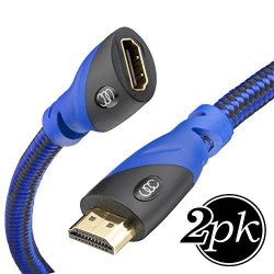 HDMI Extender - Male To Female Extension Cable - 1.5 Feet 2-PACK High-speed 4K Resolution Ready - Supports 1080P And 3D Blu-ray Player 3D