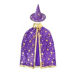 Flying Fish Halloween Costumes Witch Wizard Cloak Cape With Hat For Kids Children Boys Girls Cosplay Five-star Costume Cloak + Hat Purple
