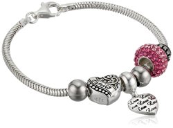 Charmed Beads Sterling Silver Crystal "love" And "family" Bead Charm Bracelet