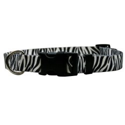 Yellow Dog Design Zebra Black Dog Collar With Tag-a-long Id Tag SYSTEM-LARGE-1" Wide And Fits Neck 18 To 28