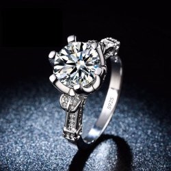 Brilliant Cut Clear Solitaire 5CT Cr.sim Diamond With Accents Size 6-7-8-9