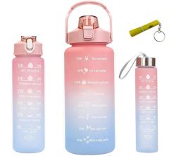 Ombre Motivational Water Bottle Set With Flashlight Keyring - 3 Piece