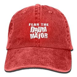 Beiyou Fear The Drum Major Adjustable Washed Cap Cowboy Baseball Hat Red