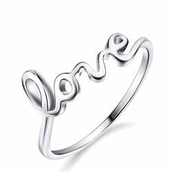 Sterling Silver Simple Love Script Ring Thin Band Promise Ring Sterling-silver 7
