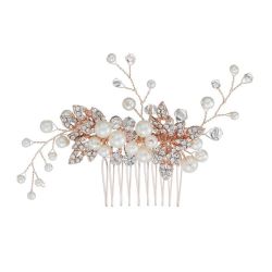 Olive Tree - Crystal & Pearl Styled Hair Comb - Bridal Formal Event