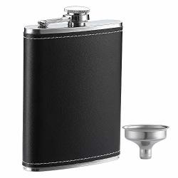 Ywq 1 Pack Flask For Liquor And Funnel Premium 8 Oz Leak Proof 18 8 Stainless Steel Pocket Hip Flask With Black Leather Cover Great Gift Idea Flask