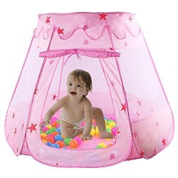 WorldProof Princess Castle Children's Play Tents Foldable Pop Up Play House With Glow In Dark Stars