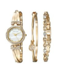 Anne Klein Women's AK 1868GBST Swarovski Crystal-accented Gold-tone Bangle Watch And Bracelet Set